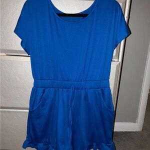 Blue Short Sleeve short romper with Pockets